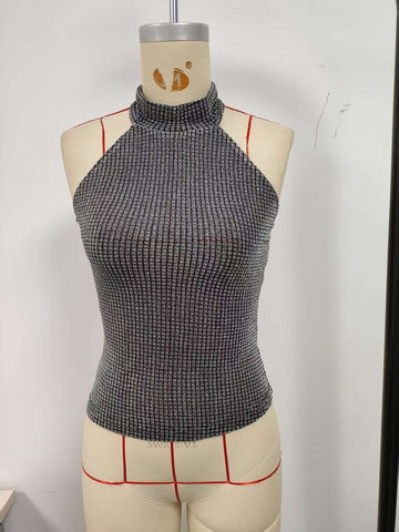 Black, women's vest, glitter, neck hanging style