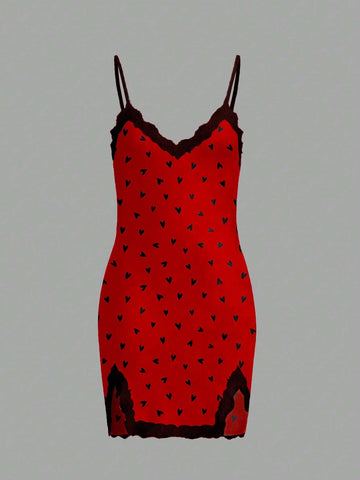 Red, women's camisole dress, red lace