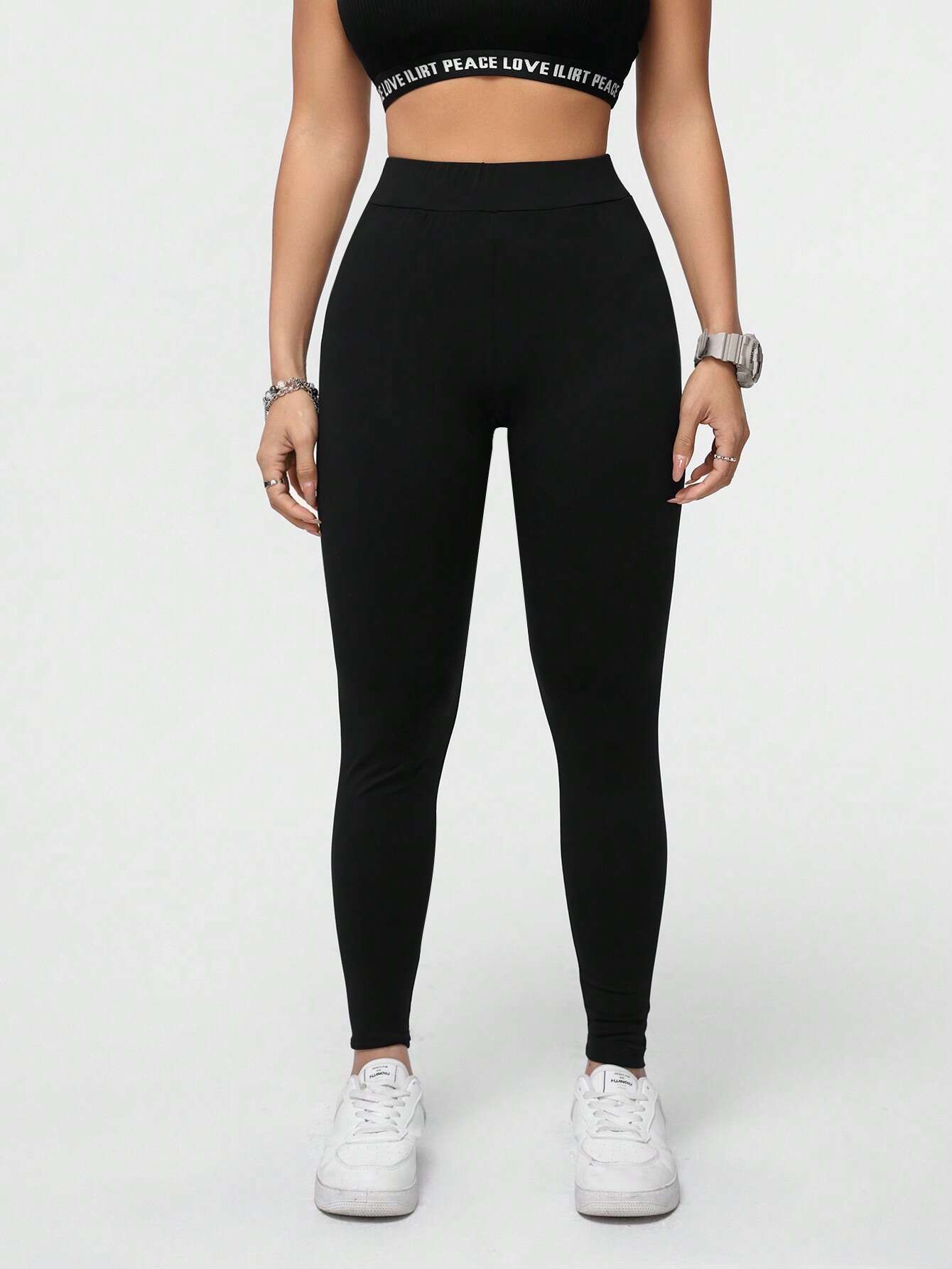 Black, women's leggings, tight fit
