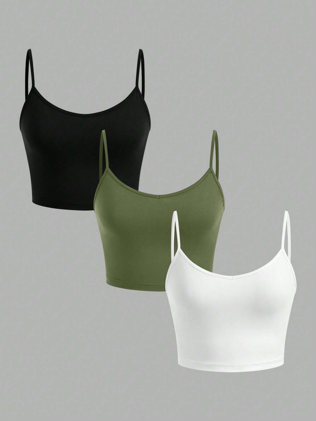 Women's 3-piece vest set, black, white, dark green, short, camisole vest
