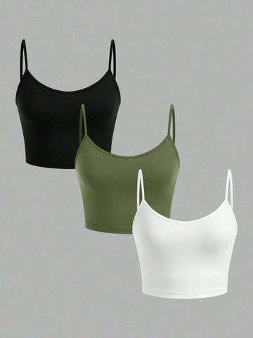 Women's 3-piece vest set, black, white, dark green, short, camisole vest